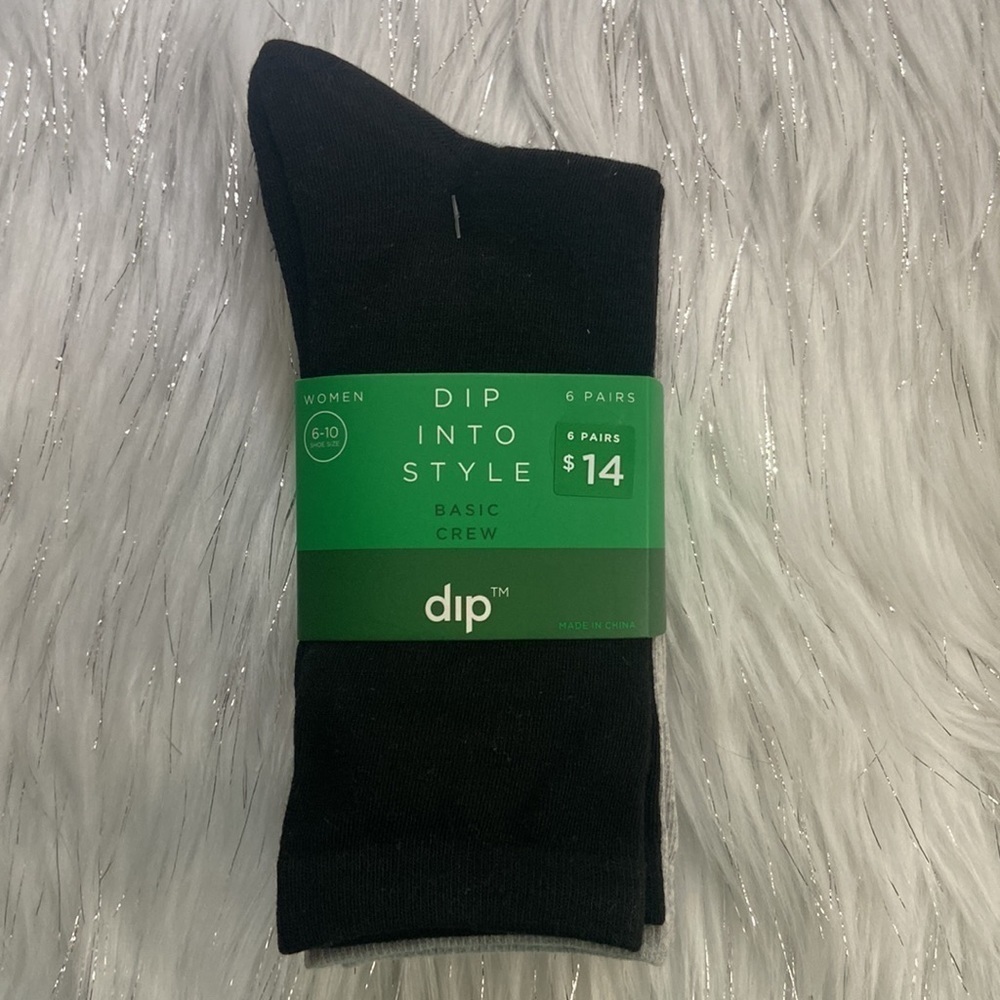 Dip into Style Basic Crew Socks, 6 pack